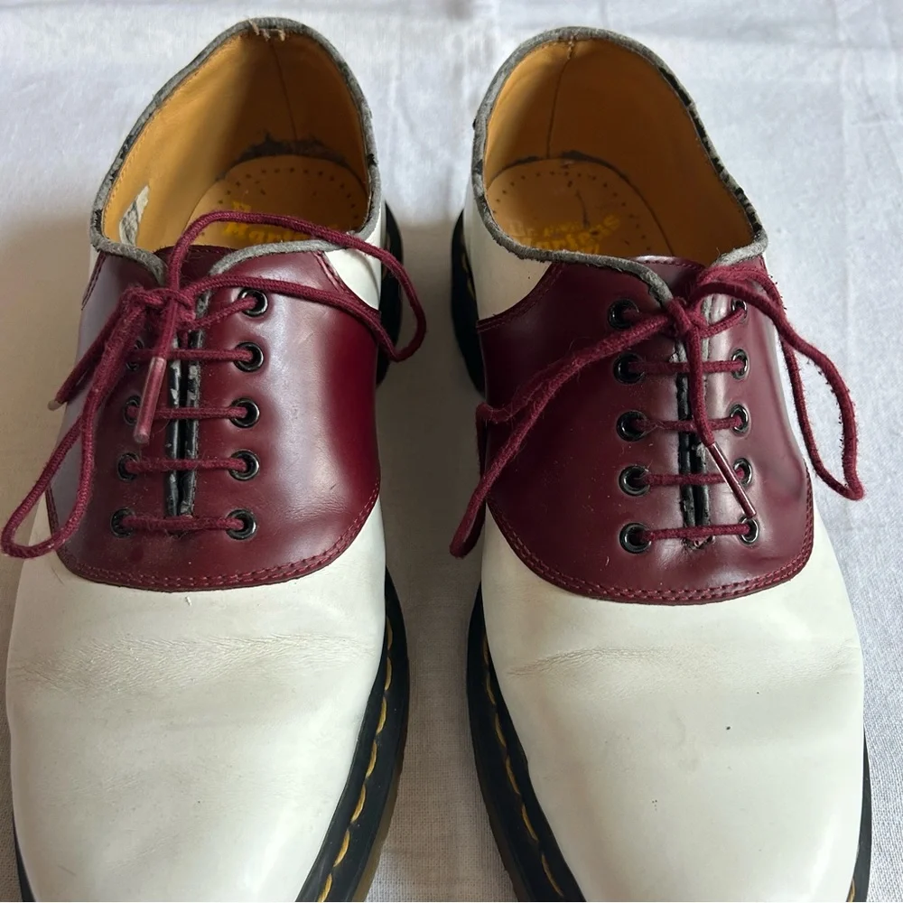 Dr. Martens | White and Burgundy Oxford Style Lace Up Shoes - Picture 6 of 16